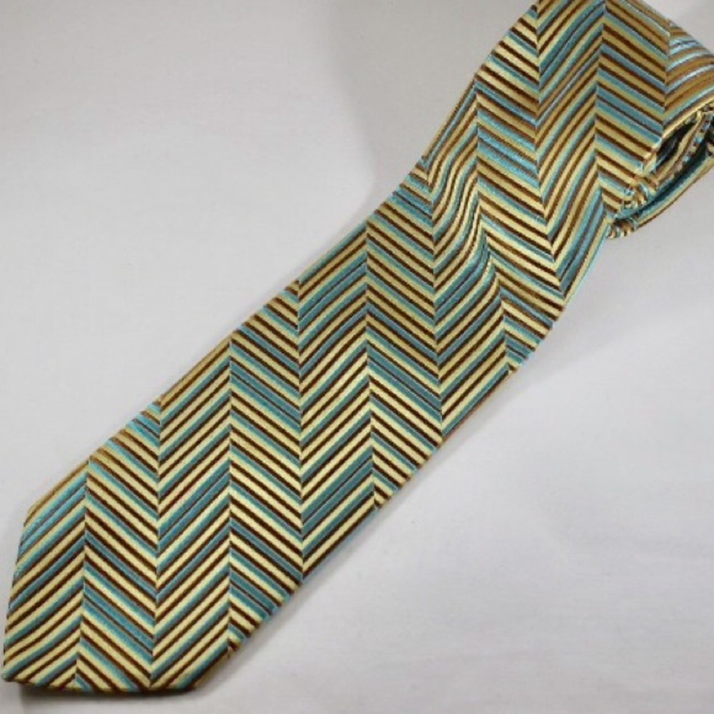 Ermenegildo Zegna Tie Tan & Blue Herringbone EUC